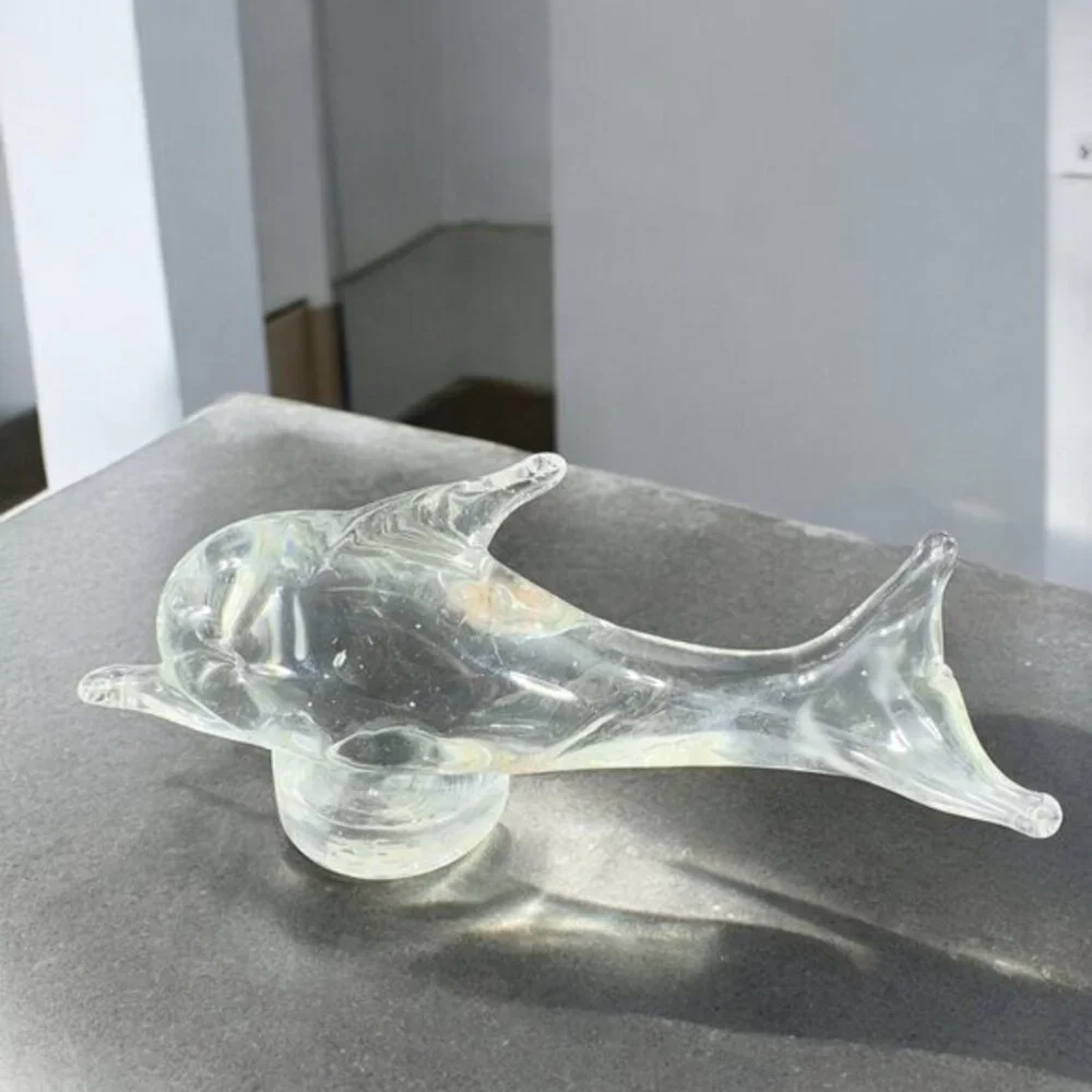 Vintage Venetian Hand Blown Clear Glass Dolphin Sculpture Figurine‎ Decor Glass